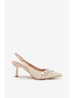 Dámské sandály na podpatku s pásky a sponou Béžové model 22027829 - Boto