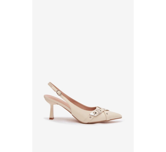 Dámské sandály na podpatku s pásky a sponou Béžové model 22027829 - Boto