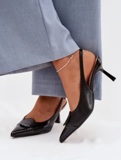 Dámské sandály na podpatku s ozdobným detailem Černé Mariae