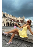 Růžové síťované sandály na podpatku s mašlí Moona