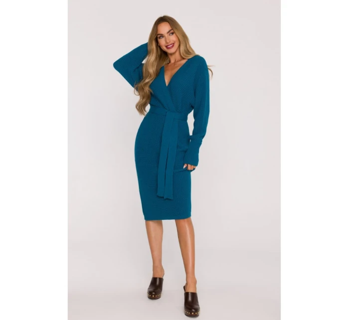 Svetrové šaty s výstřihem do V  modré model 21484552 - Moe