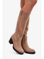 Dámské kozačky na podpatku Béžová shoes model 22018569 - Step in style Dámské kozačky na podpatku Béžová shoes model 22018569 - Step in style