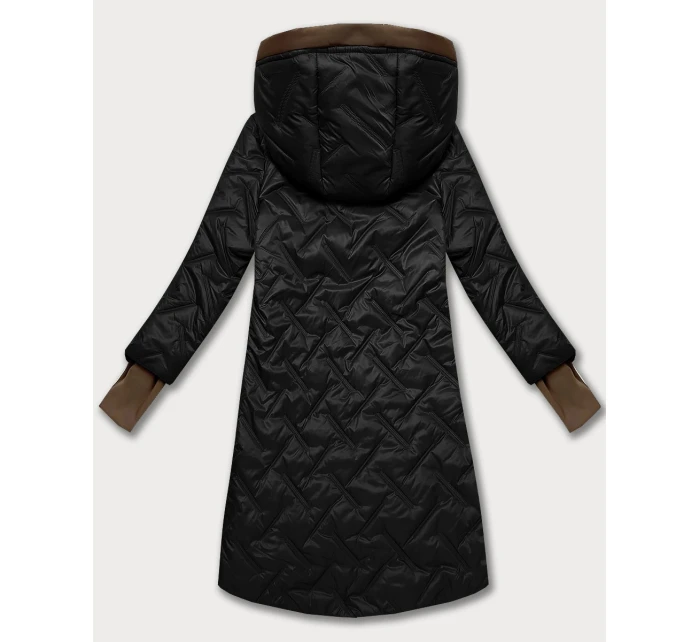 Černá dámská prošívaná bunda s ozdobnými vsadkami (T2-2291#-1)