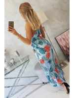 Šaty s motivem listů v modré barvě