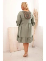 Dámské viskózové šaty Plus Size s ažurovou ozdobou khaki