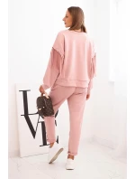 Komplet dámský máslový s třásněmi na rukávech tmavě pudrově růžový Komplet dámský máslový s třásněmi na rukávech tmavě pudrově růžový
