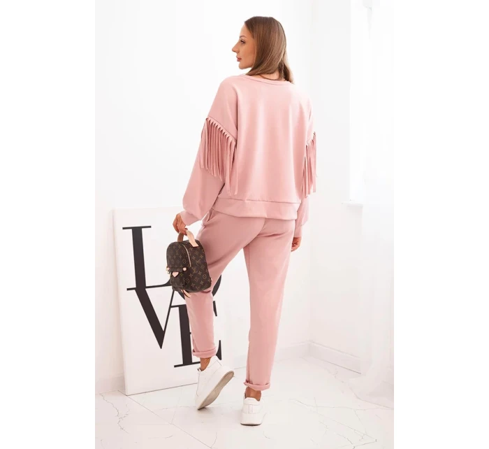 Komplet dámský máslový s třásněmi na rukávech tmavě pudrově růžový Komplet dámský máslový s třásněmi na rukávech tmavě pudrově růžový