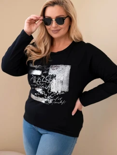 Dámská blůza Plus Size s potiskem a delším zadním dílem černá