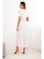 Dámské bavlněné midi šaty s krátkým rukávem a rozšířeným spodkem bílá