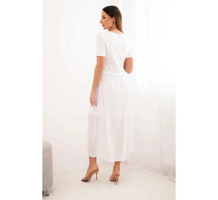 Dámské bavlněné midi šaty s krátkým rukávem a rozšířeným spodkem bílá