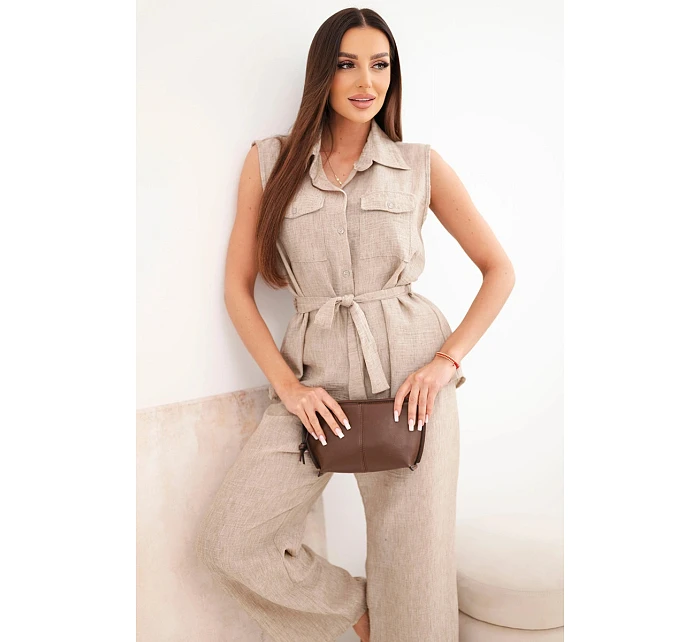 Dámský komplet s vázanou halenkou a širokými kalhotami fango