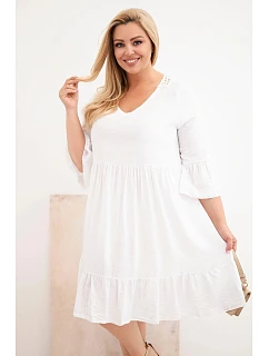 Dámské šaty Plus Size z viskózy s ažurovým zdobením bílá