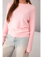 Dámský svetr z baby alpaky s dlouhým rukávem a kulatým výstřihem růžový model 22294780 - K-Fashion