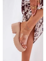 Průhledné Dámské Pantofle Na Platformě A Podpatku Béžové model 21687118 - Boto Průhledné Dámské Pantofle Na Platformě A Podpatku Béžové model 21687118 - Boto