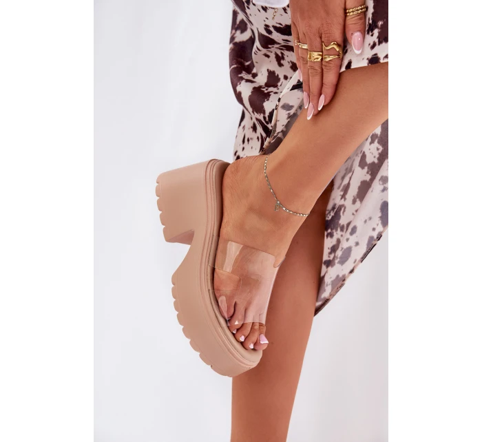 Průhledné Dámské Pantofle Na Platformě A Podpatku Béžové model 21687118 - Boto Průhledné Dámské Pantofle Na Platformě A Podpatku Béžové model 21687118 - Boto