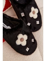 Kožešinové pantofle s květinami Černé Selinne Kožešinové pantofle s květinami Černé Selinne