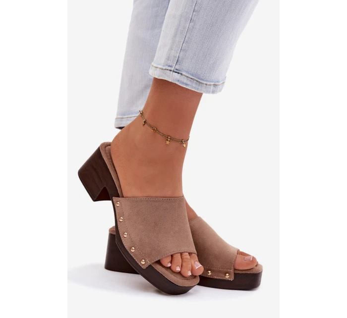 Dámské pantofle na klínku s zlatými sponami tmavě béžové Davessa