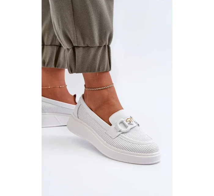 Dámské kožené mokasíny na platformě, bílé S.Barski Dámské kožené mokasíny na platformě, bílé S.Barski