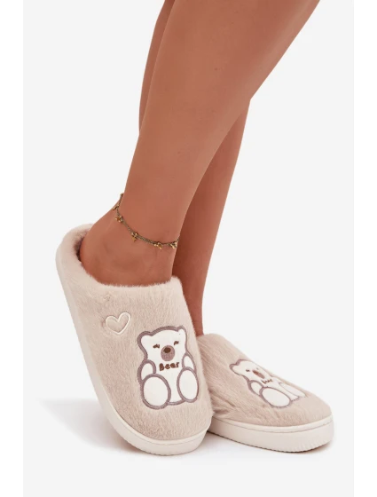 Dámské papuče s kožíškem a motivem medvídka – béžové Noralie Dámské papuče s kožíškem a motivem medvídka – béžové Noralie