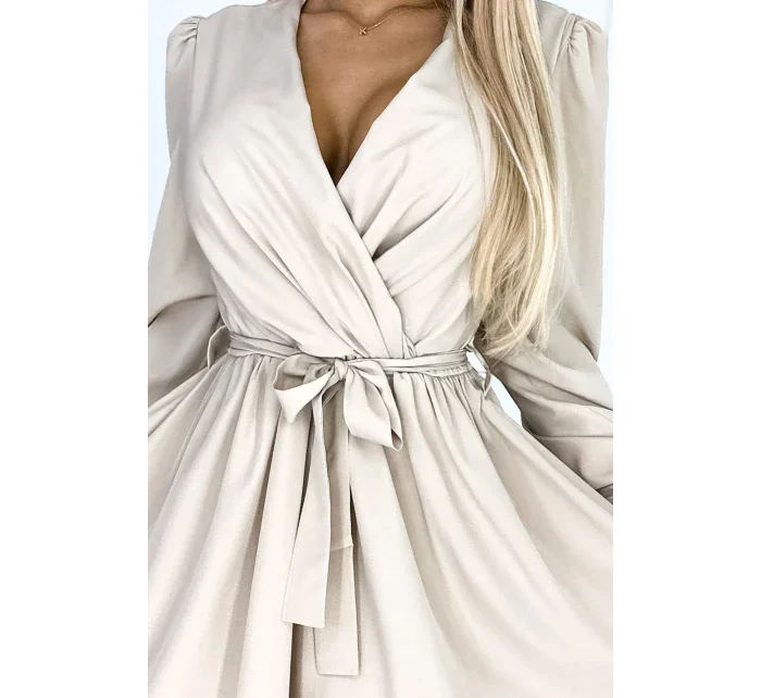 339-4 BINDY Dámské šaty s výstřihem a páskem - BEACH 339-4 BINDY Dámské šaty s výstřihem a páskem - BEACH