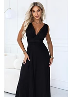 model 22302475 Elegantní maxi šaty s výstřihem do V a odhalenými zády – černé - numoco basic model 22302475 Elegantní maxi šaty s výstřihem do V a odhalenými zády – černé - numoco basic