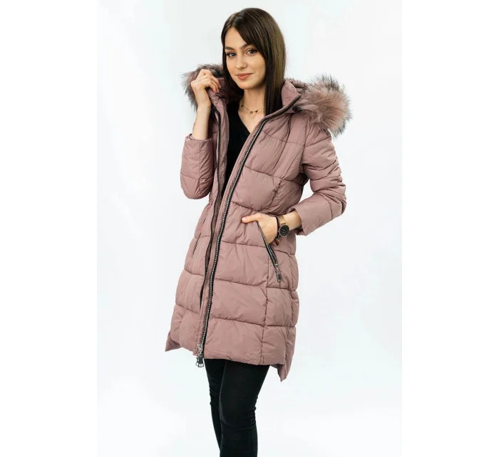 PIKOWANA DAMSKA KURTKA ZIMOWA Z KAPTUREM RÓŻ model 21242060 - Libland