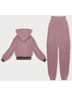 Růžový teplákový žebrovaný komplet s ozdobnými stahovacími lemy model 18901890 - LHD