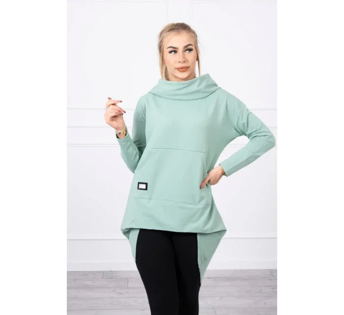 Mikina s kapucí s dlouhým zadním dílem tmavě mátová