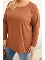 Dámská blůza Plus Size bavlněná s kulatým výstřihem camelová