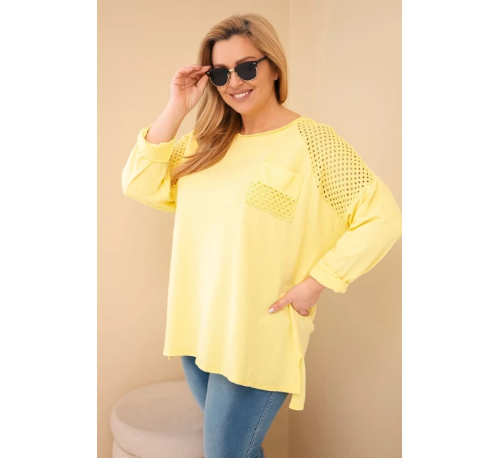 Dámská mikina Plus Size bavlněná s potiskem žlutá