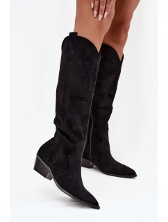 Eko Semišové Kozačky Dámské Na Podpatku Černé Jenaya