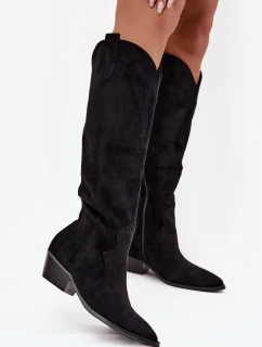 Eko Semišové Kozačky Dámské Na Podpatku Černé Jenaya