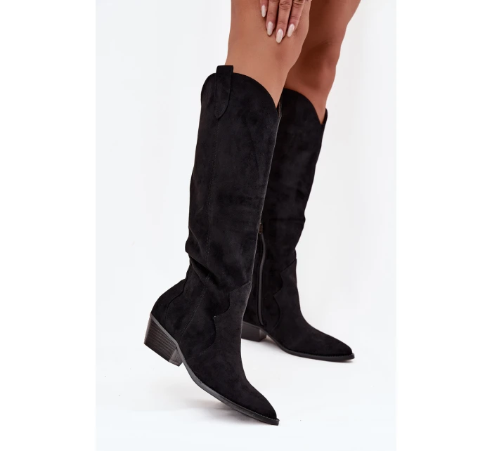 Eko Semišové Kozačky Dámské Na Podpatku Černé Jenaya Eko Semišové Kozačky Dámské Na Podpatku Černé Jenaya