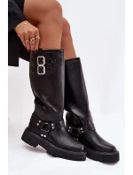 Kožené dámské kozačky s přezkami zateplené Big Star model 21758949 černé - Big Star Shoes Kožené dámské kozačky s přezkami zateplené Big Star model 21758949 černé - Big Star Shoes