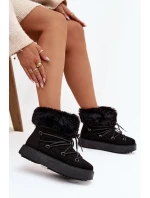 Dámské sněhule s kožíškem a šněrováním Sarivie – černé