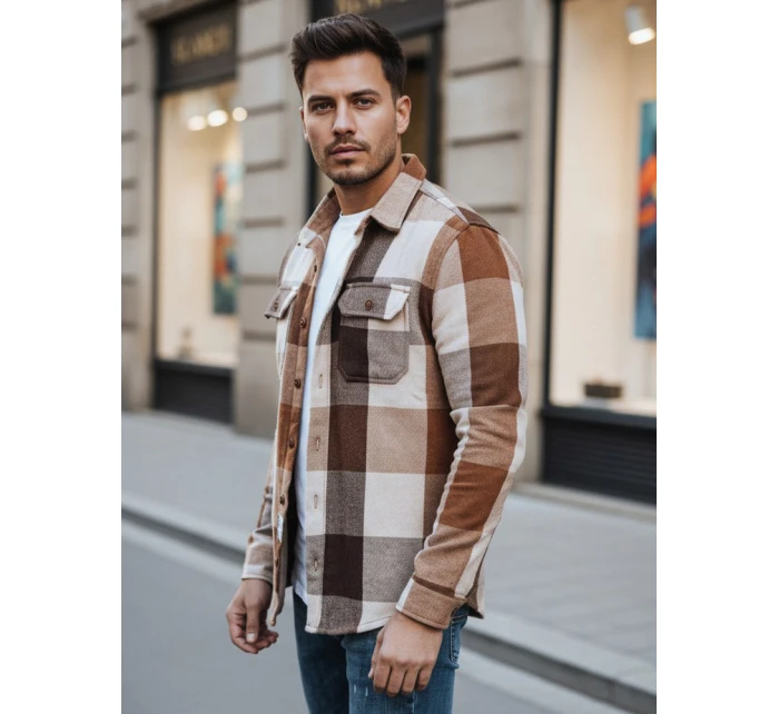 Pánská velbloudí kostkovaná flanelová košile Dstreet DX2674