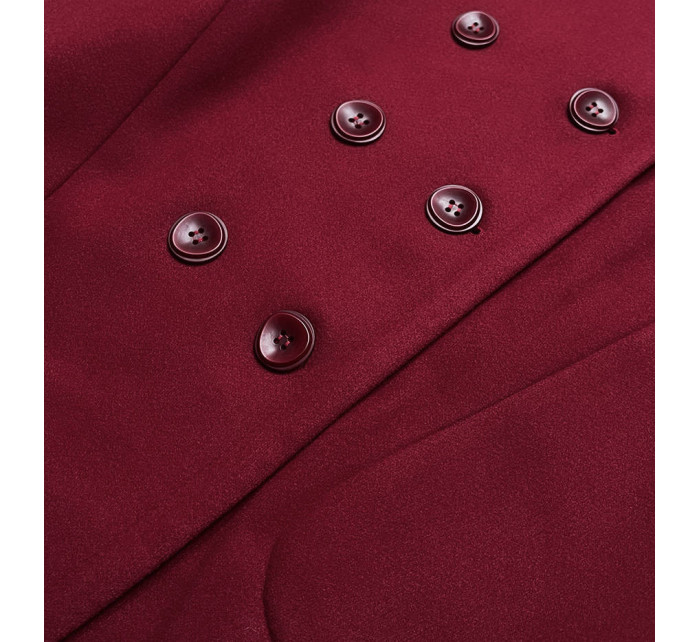 Dámský kabát plus size v bordó barvě s kapucí (2728)