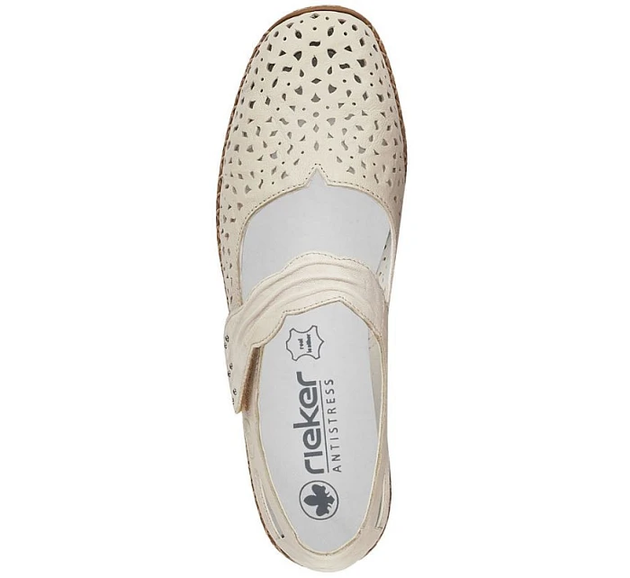 Dámská kožená prolamovaná obuv na suchý zip béžové barvy Rieker 41399-14