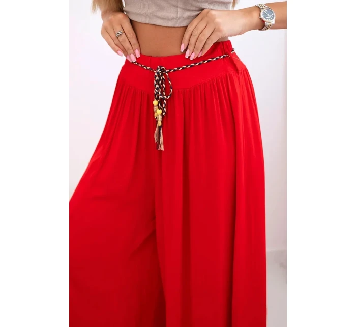 Dámské kalhoty z viskózy se širokými nohavicemi červený