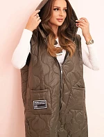 Dámská prošívaná vesta Plus Size s kapucí na zip khaki