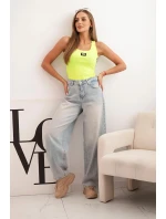 Dámská pruhovaná top s ramínky a ozdobnou nášivkou žlutý neon Dámská pruhovaná top s ramínky a ozdobnou nášivkou žlutý neon