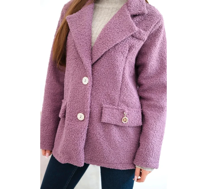 Dámská bunda z měkkého beránka s límcem fialová
