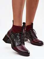 Zazoo 60503 kožené kotníkové boty na podpatku vyhřívané bordó