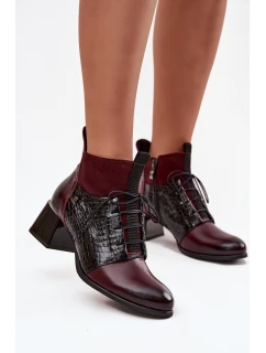 Zazoo 60503 kožené kotníkové boty na podpatku vyhřívané bordó