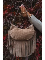 Kožená semišová kabelka s třásněmi tmavě béžová model 21718651 - Boto