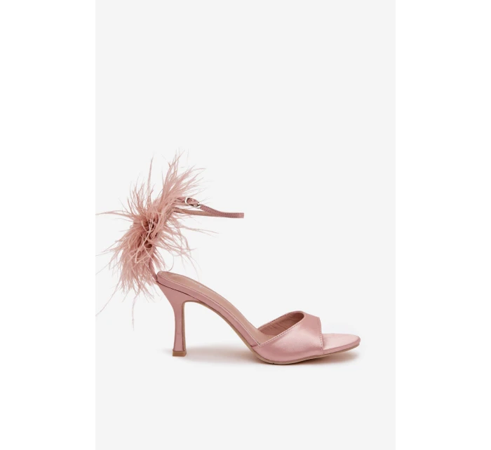 Sandály na podpatku s peřím Caelina – starorůžové