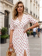 Dámské midi šaty s květinovým vzorem bílé FashionStreet EY2656 Dámské midi šaty s květinovým vzorem bílé FashionStreet EY2656