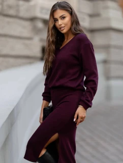 Dámský úpletový komplet ve vínové bordó barvě se sukní (82103)