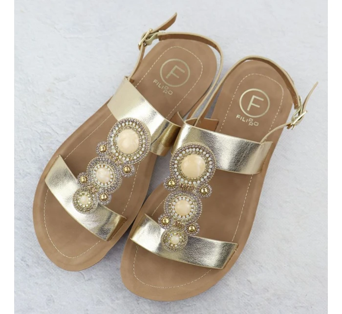 Dámské ploché sandály se zlatou ozdobou Filippo DS6882