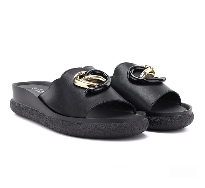 Dámské kožené žabky na platformě černé model 22117556 - S.Barski